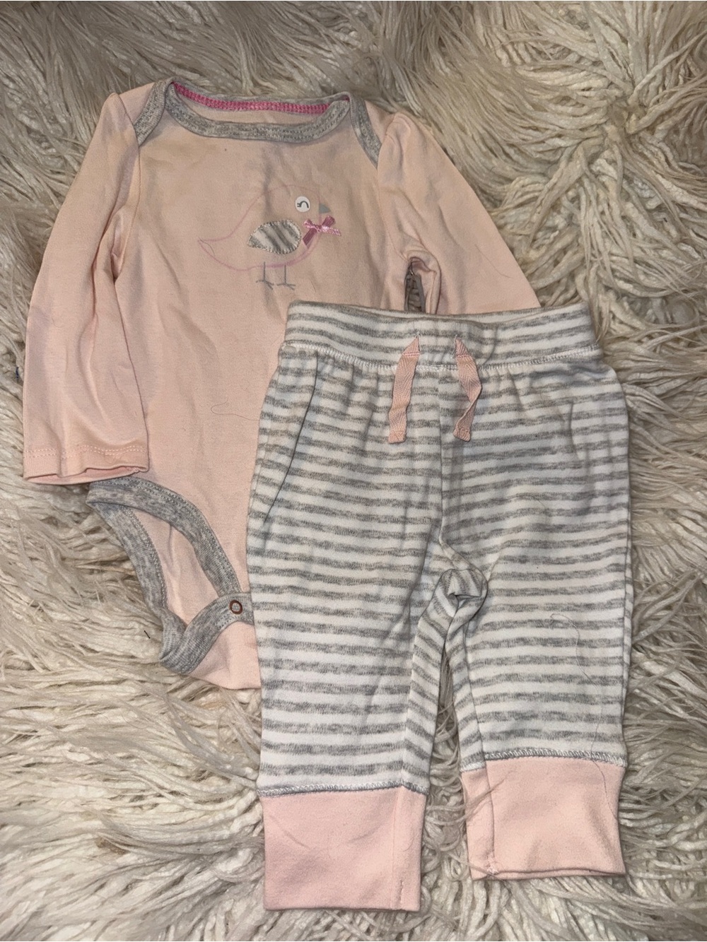 cloud island Pink Bird Bodysuit with Gray Trim